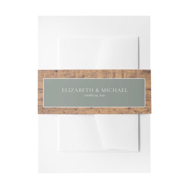 Sage Green Eucalyptus Wood Wedding Invitation Invitation Belly Band (Front Example)