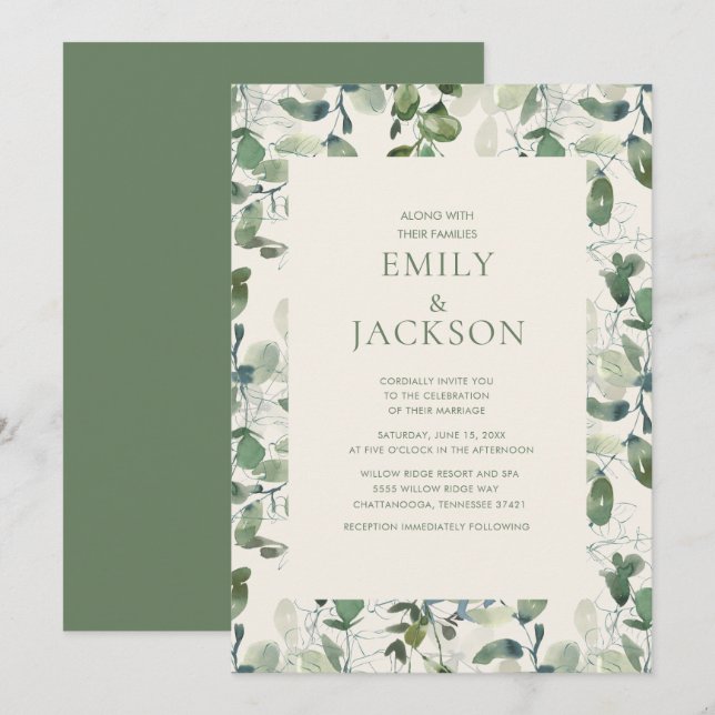 Sage Green EucalyptusLeaves Greenery Wedding Invitation (Front/Back)