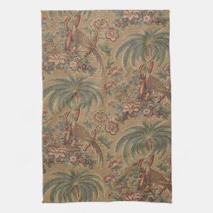 Sage Green Exotic Bird Palm Botanical Pattern Tea Towel
