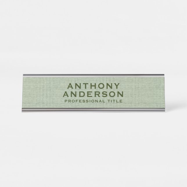 Sage Green Fabric Texture Desk Name Plate (Front)
