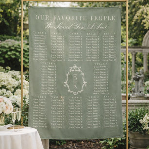 Sage Green Fabric Wedding Seating Chart Banner Tapestry