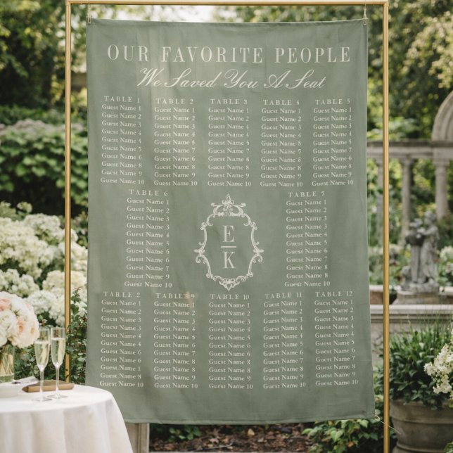 Sage Green Fabric Wedding Seating Chart Banner Tapestry (Creator Uploaded)