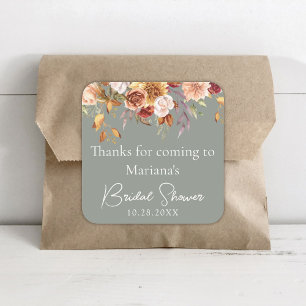 Sage Green Fall Floral Bridal Shower Favours Square Sticker