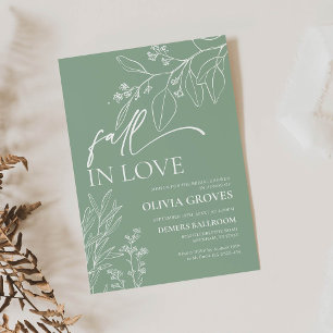 Sage Green Fall in Love Bridal Shower Invitation