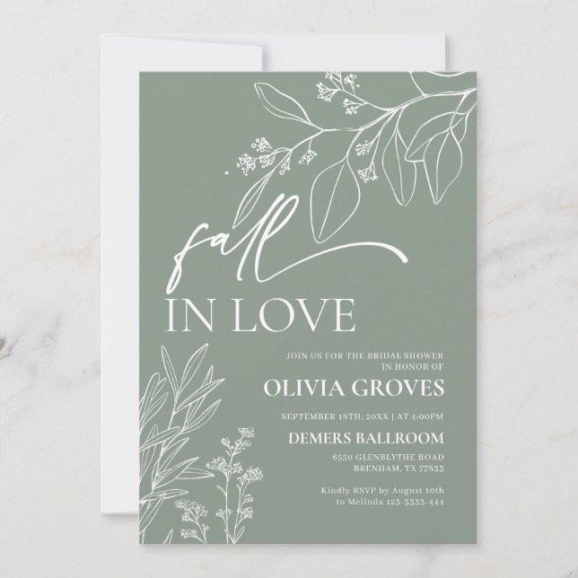 Sage Green Fall in Love Bridal Shower Invitation (Front)