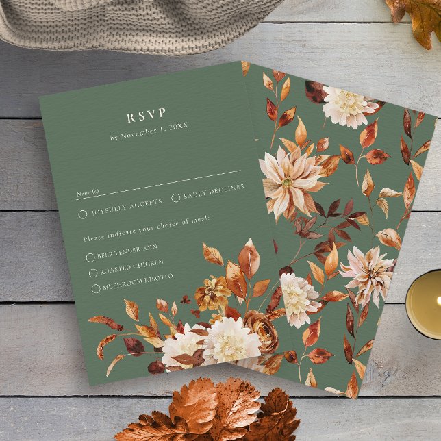 Sage Green Fall RSVP Card (Sage Green Fall Watercolor Floral RSVP Card by Painted Paperie
)