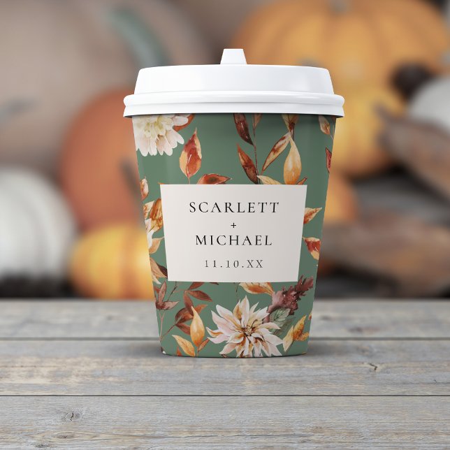 Sage Green Fall Wedding Paper Cups (Autumn Copper Leaves Sage Green Fall Wedding Paper Cups by Painted Paperie
)