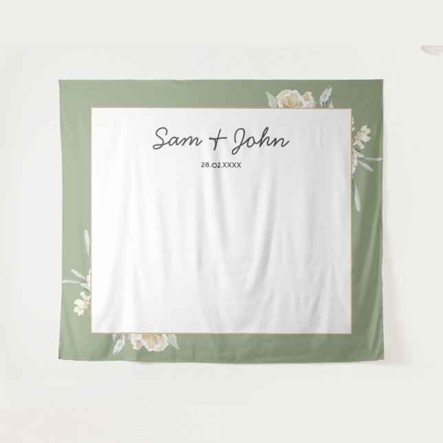 Sage Green Fall Wedding Photo Booth Backdrop Tapestry (Front (Horizontal))