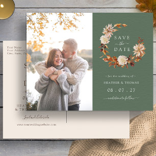 Sage Green Fall Wreath Wedding Photo Save The Date Announcement Postcard