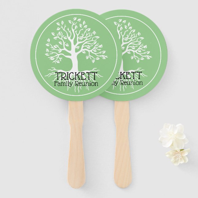 Sage Green Family Reunion Family Tree Hand Fan (Front and Back)
