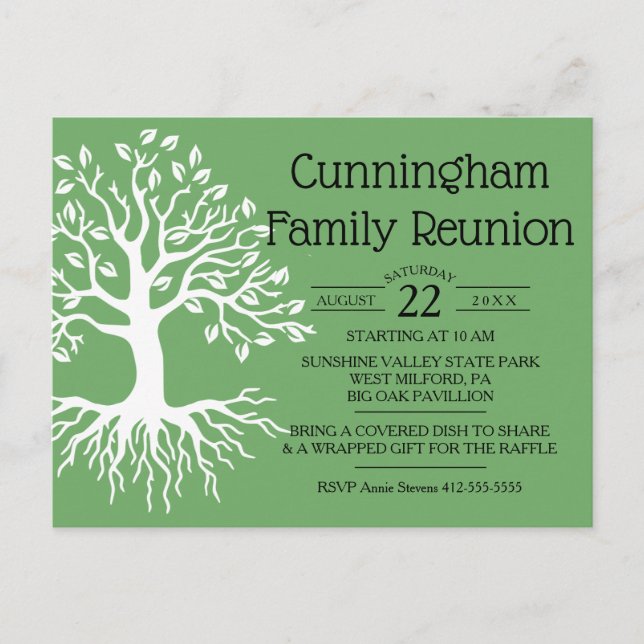 Sage Green Family Reunion Family Tree Silhouette Invitation Postcard (Front)