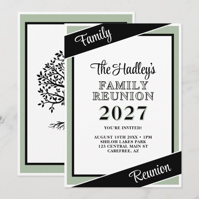Sage Green Family Reunion Tree Invitation (Front/Back)