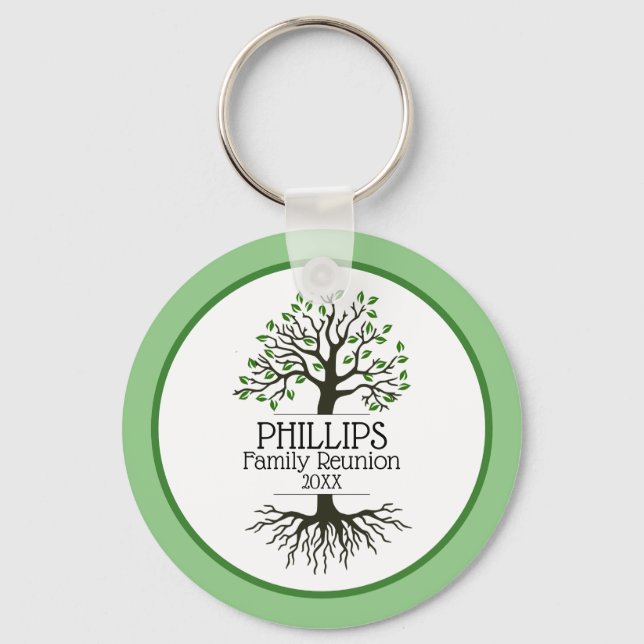 Sage Green Family Tree Family Reunion Key Ring (Front)