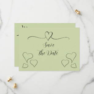 Sage Green Fancy Calligraphy Hearts Save The Date