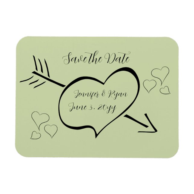 Sage Green Fancy Calligraphy Hearts Save the Date Magnet (Horizontal)
