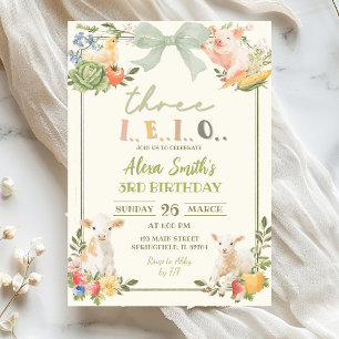 Sage Green Farmer's Market Farm Animals Birthday Invitation