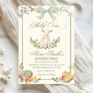Sage Green Farmer's Market Holy Cow Baby Shower Invitation