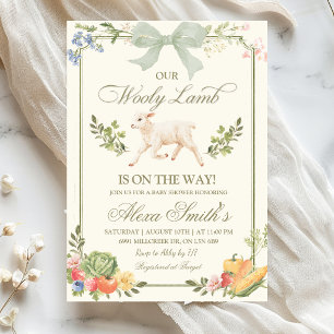 Sage Green Farmer's Market Wooly Lamb Baby Shower Invitation