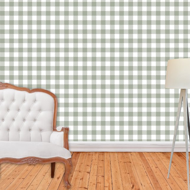Sage Green Farmhouse Gingham  Plaid Buffalo Check  Wallpaper (Creator Uploaded)