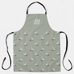 Sage Green Farmhouse Goose in Boots Monogram Apron