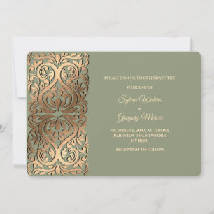 Sage Green Faux Gold Ethnic Classic Wedding Invitation