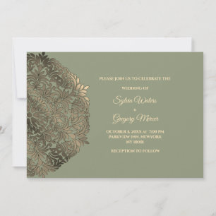 Sage Green Faux Gold Ethnic Classic Wedding Invitation