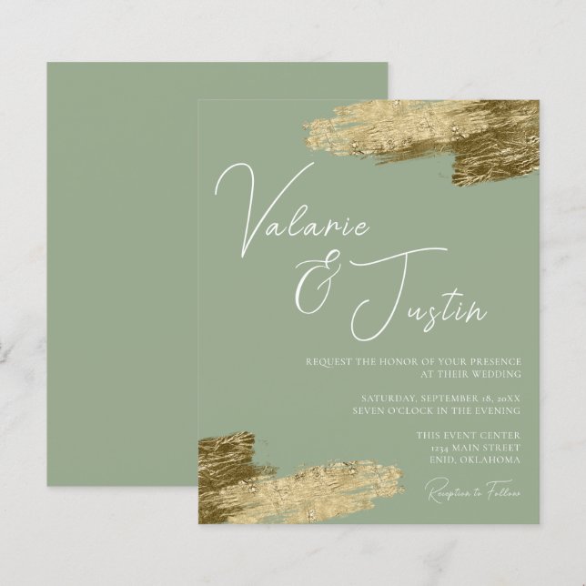 Sage Green Faux Gold Foil Wedding Invitation (Front/Back)