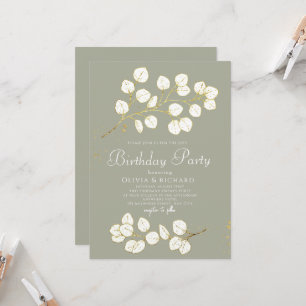Sage Green Faux Gold Greenery Eucalyptus Invitation