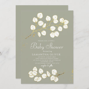 Sage Green Faux Gold Greenery Eucalyptus Invitation