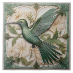 Sage green faux relief Art Nouveau Hummingbird Tile<br><div class="desc">Sage green, teal & cream faux relief Hummingbird ceramic tile inspired by Art Nouveau and Arts and Crafts movements with a floral background. Perfect for a housewarming gift to use as a trivet or to add a decorative tile in your own tiling. The ceramic tile is smooth, with a faux...</div>
