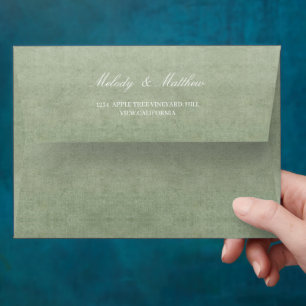 Sage Green Faux Velvet Texture Print Wedding Envelope