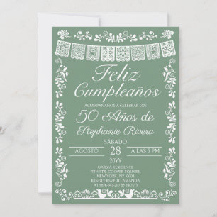 Sage Green Feliz Cumpleaños 50th Birthday Invitation
