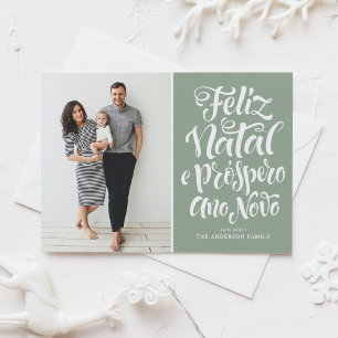 Sage Green Feliz Natal Calligraphy Christmas Photo Holiday Card