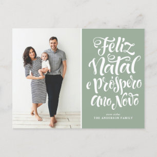 Sage Green Feliz Natal Calligraphy Christmas Photo Holiday Postcard