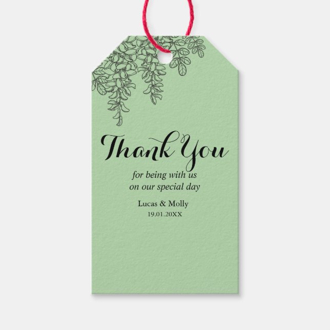 Sage Green Fern Leaf Wedding Gift Tag (Front)