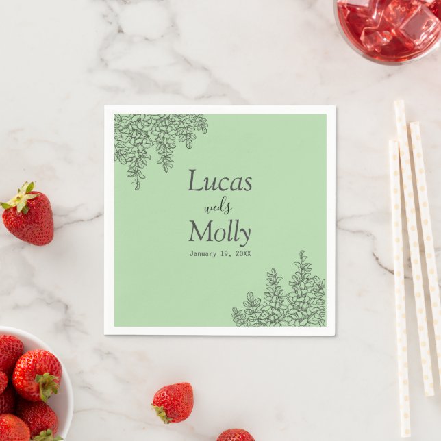 Sage Green Fern Leaf Wedding Napkin (Insitu)