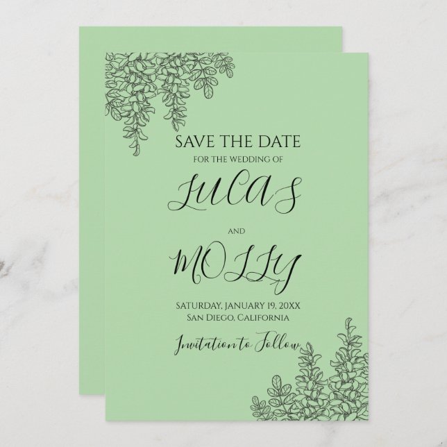 Sage Green Fern Leaf Wedding Save The Date (Front/Back)