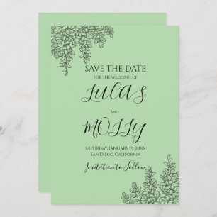 Sage Green Fern Leaf Wedding Save The Date