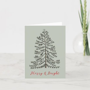 Sage Green Festive Merry Christmas Winter Tree Holiday Card