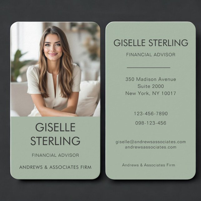 Sage Green Financial Advisor Photo Business Card (Creator Uploaded)