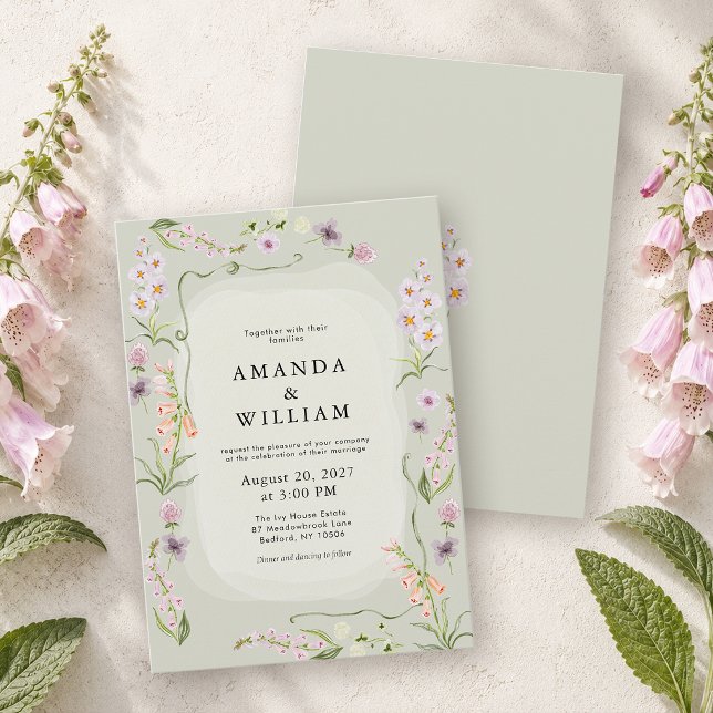 Sage Green Fine Art Botanical Wedding Invitation  (Creator Uploaded)
