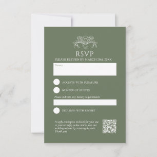 Sage green fleur de lis blossom butterflies RSVP card