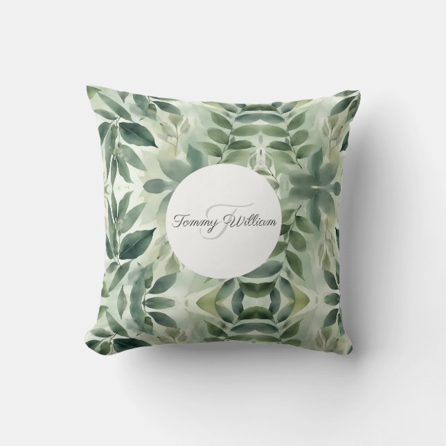 Sage Green Flora Elegant Cushion (Front)