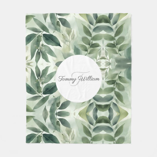 Sage Green Flora Elegant Fleece Blanket (Front)