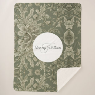Sage Green Flora Elegant Sherpa Blanket