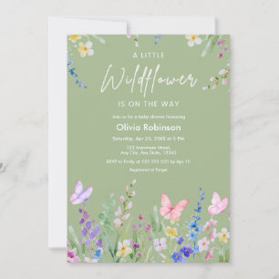Sage Green Floral A Little Wildflower Baby Shower Invitation