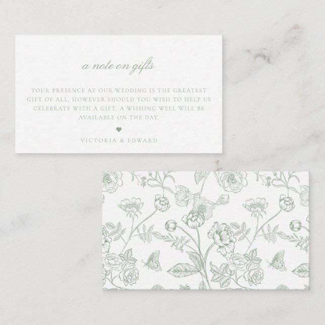 Sage Green Floral A Note On Gifts Wedding Enclosure Card (Front/Back)