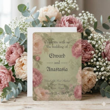 Sage Green, Floral and Lace Wedding Invitation