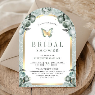 Sage Green Floral Arch Butterfly Bridal Shower Invitation
