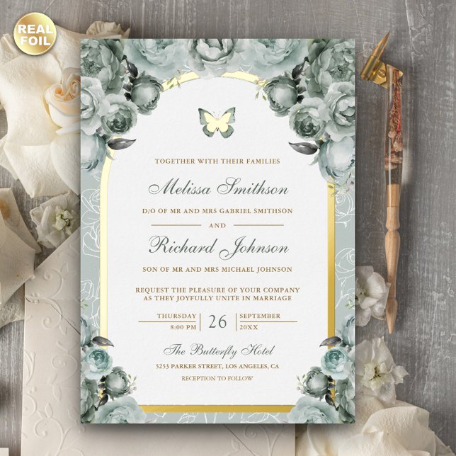 Sage Green Floral Arch Butterfly Wedding Gold (Creator Uploaded)